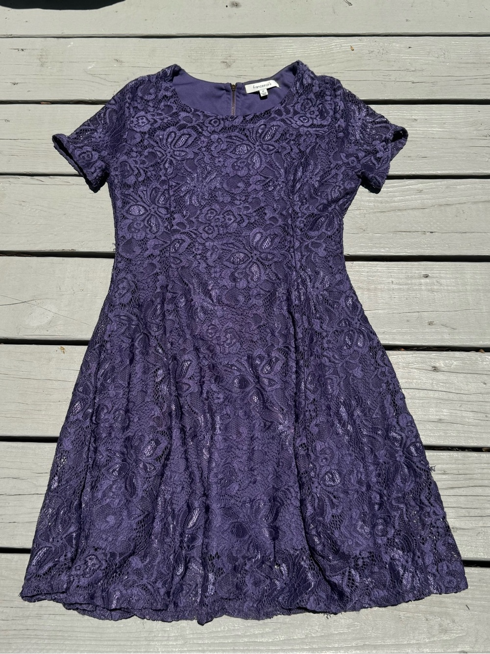 Francesca's Collections Purple Lace Midi Fit-and-Flare Dress